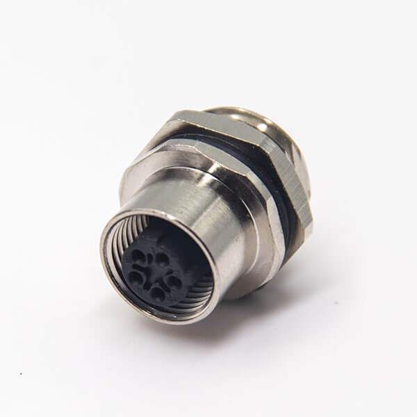 M12 Connector 5 Pin Female C Code Thread Panel Mount Waterproof Shiled