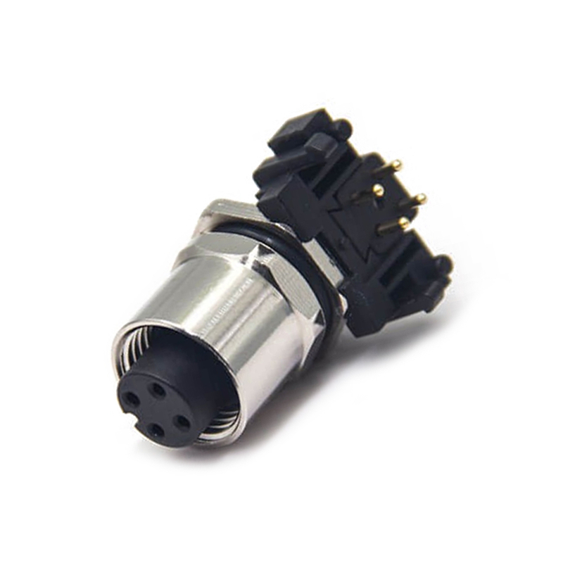 M12 Connector 4Pin A Coded Right Angle Through Hole Female Socket PCB Mount Waterproof Unshiled