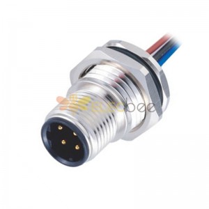 M12 D-Code Male Straight 4Pin Front Mount Receptacle With Wires 1M AWG22 Length Shield