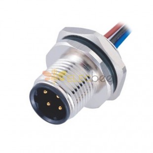 M12 D Coded Circular Metric Connectors 4Pin Male Panel Rear Mounting Socket With Wires 1M AWG22 Shield