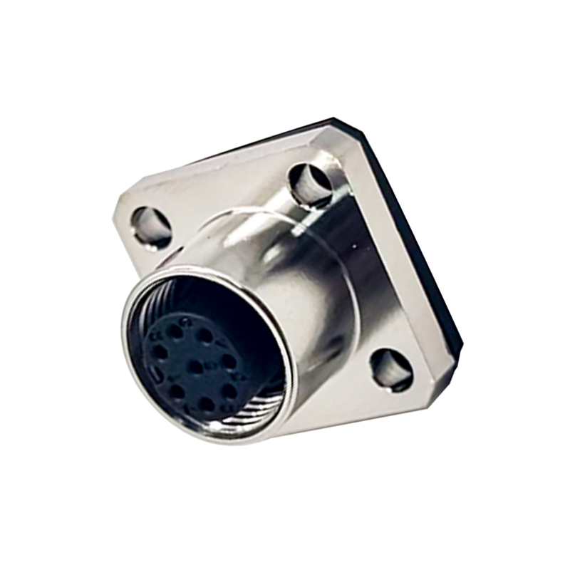 M12 Female Connector 8 Pin Socket 4 Hole Flange Mount Solder Cup for Cable A Code Unshiled Waterproof