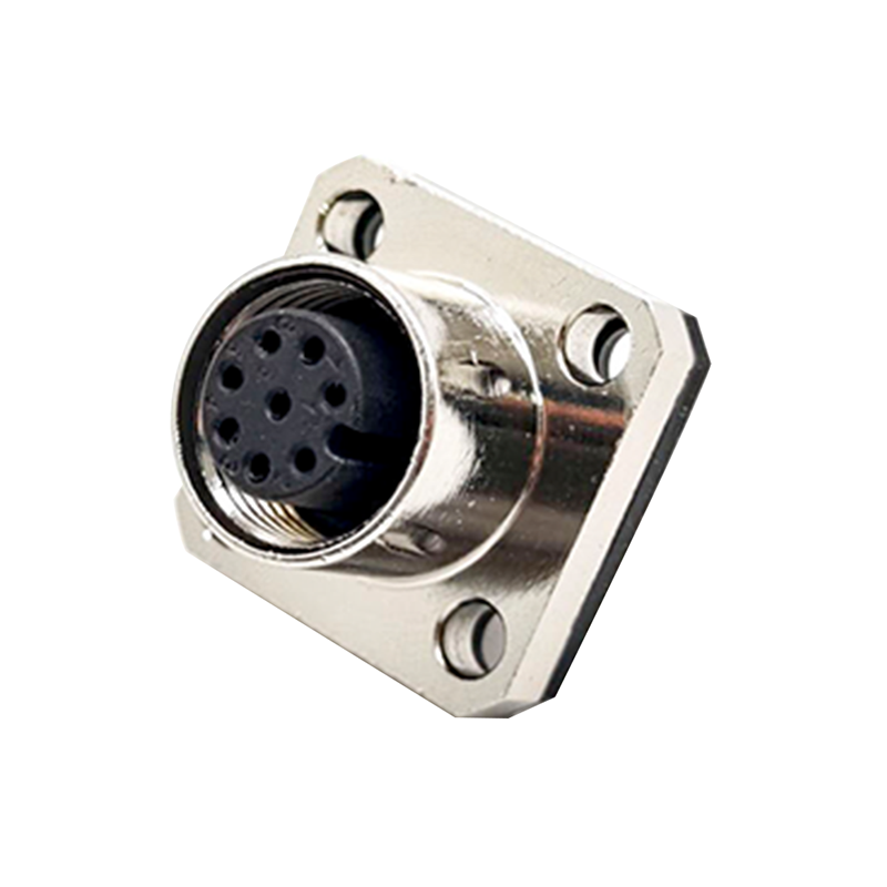 M12 Female Connector 8 Pin Socket 4 Hole Flange Mount Solder Cup for Cable A Code Unshiled Waterproof