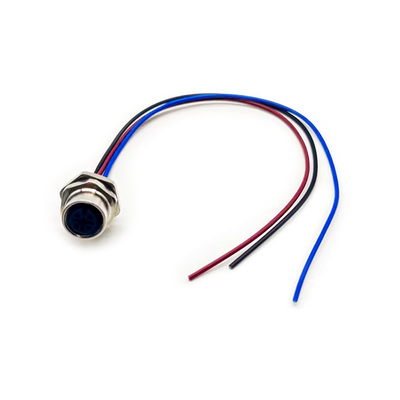 M12 Female Connector With Cable 0.2M A Coded Back Mount Wiring Waterproof 3Pin Straight Socket