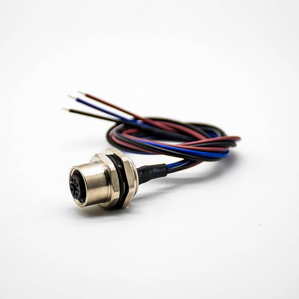 M12 母連接器帶電纜 0.2M A 編碼後裝接線防水 3Pin 直式插座