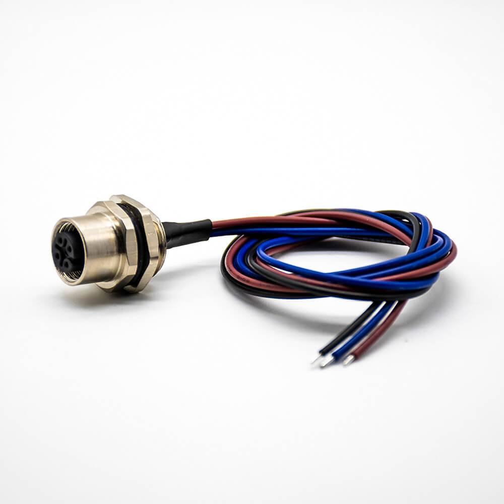 M12 Female Connector With Cable 0.2M A Coded Back Mount Wiring Waterproof 3Pin Straight Socket