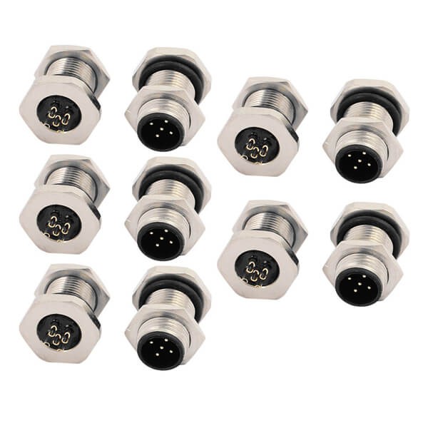 M12 Male Panel Mount Connector 5PIN B Code Solder Type Front Fastened 10PCS