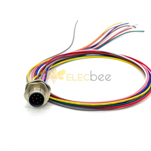 M12 Male Socket A Coded 8Pin Straight Back Mount For Cable 0.2M Solder Waterproof Connector