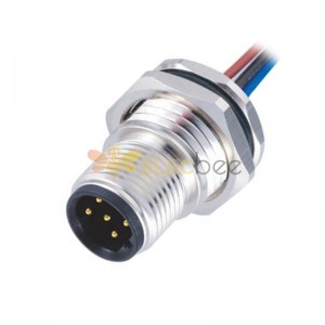 M12 Male Socket B-Coded 5Pin Panel Front Mounting Connector With 1M AWG22 Electronic Wires Shiled