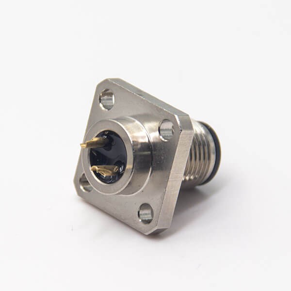 M12 Panel Mount Connectors 2 Pin Male Socket Shiled A Code 4 Hole Flange Solder Cup for Cable