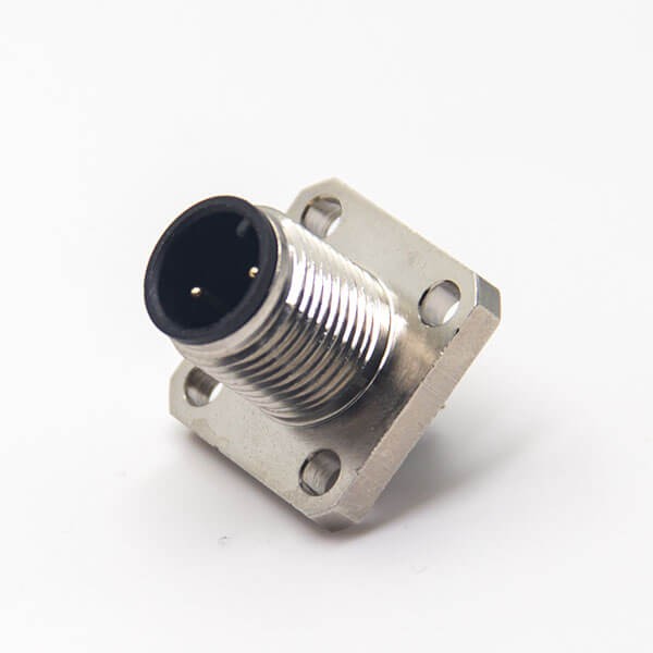 M12 Panel Mount Connectors 2 Pin Male Socket Shiled A Code 4 Hole Flange Solder Cup for Cable