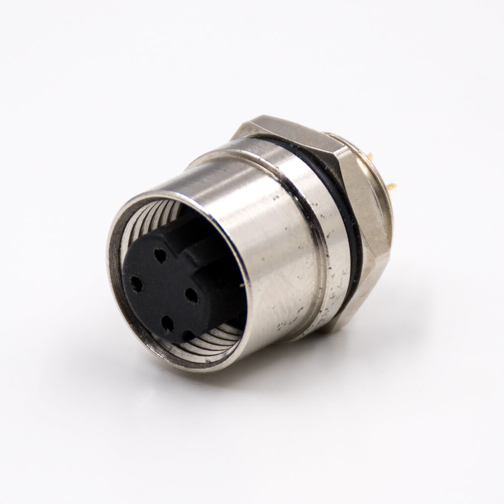 M12 Sensor Connector 4Pin D-Coding Female Straight Waterproof Rear Bulkhead Panel Receptacles Cable Solder Type Shiled