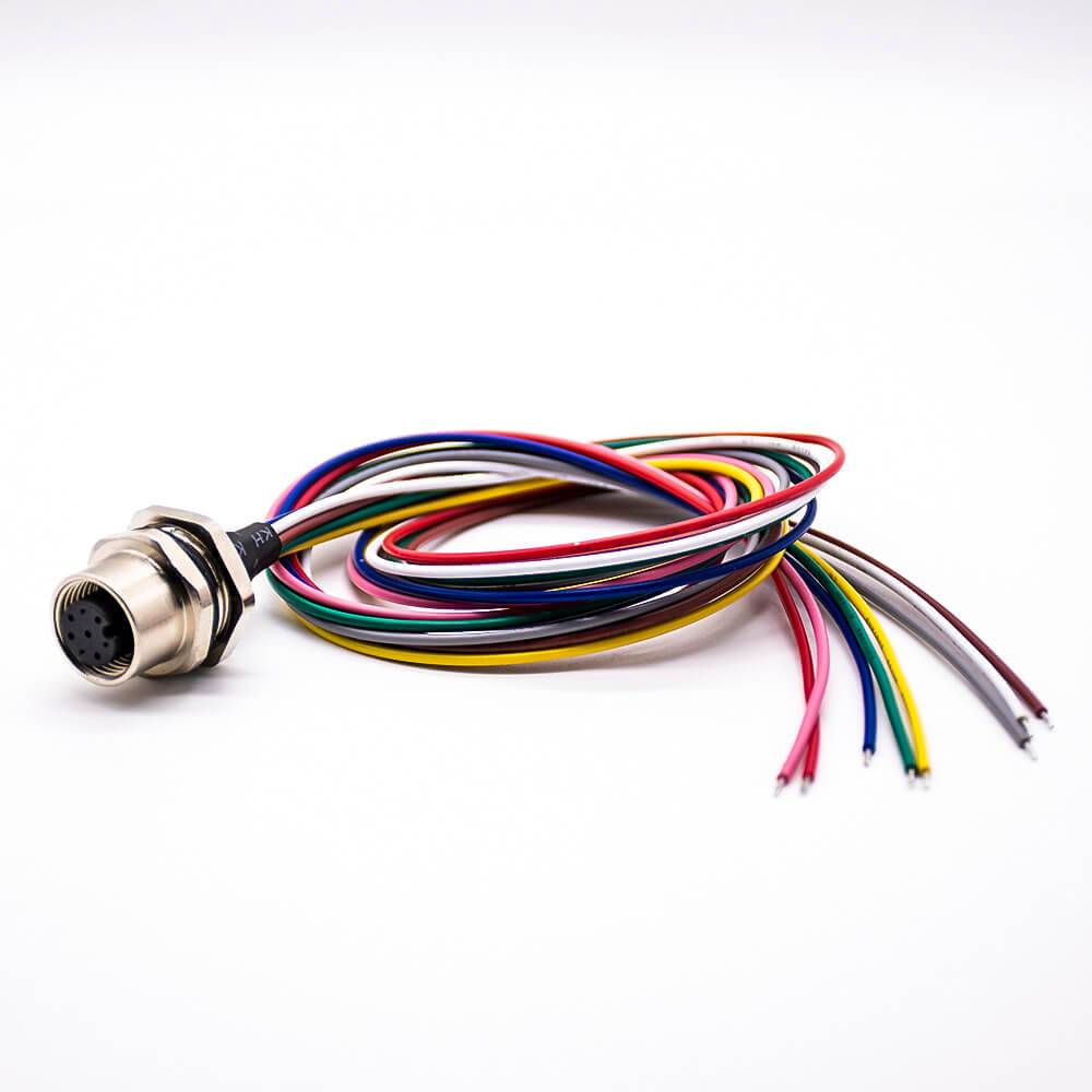 Sensor Receptacle M12 8 Pin Waterproof Connector A Coded Female Straight Back Mount Wiring 0.2M