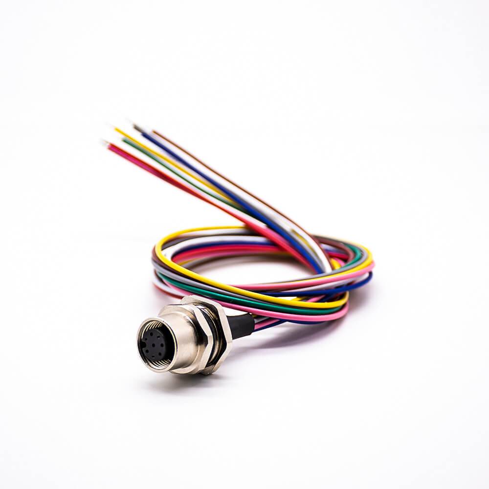 傳感器插座 M12 8 針防水連接器 A 編碼母頭直背安裝接線 0.2M