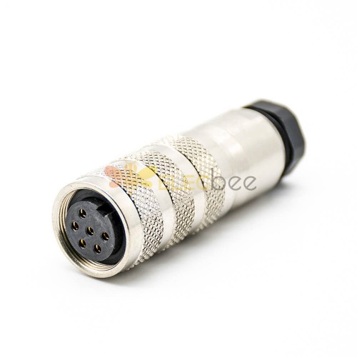 6 pin Female M16 Connector Solder Type Straight Connector Shield
