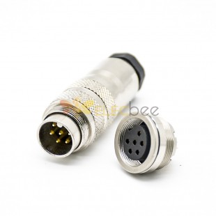 6 Pin Male M16 Connector Plug&Socket Shiel Straight Solder Type 5pcs