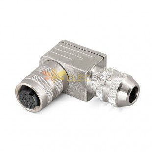 M16 cable connector female 24pin field assembly type Metal plug solder connection right angled IP68