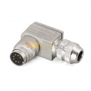 M16 cable connector male 7Apin field assembly type Metal plug solder connection right angled IP68