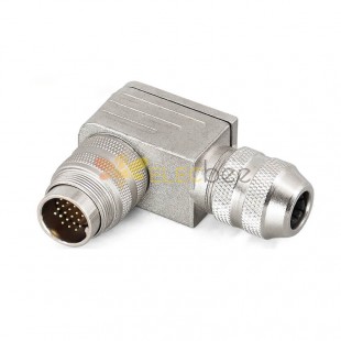 M16 cable connector male 24pin field assembly type Metal plug solder connection right angled IP68