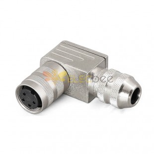 M16 Field wireable connectors 4pin Female Angle 90deg Metal Shield Solder Type for 6.0-8.5mm Cable