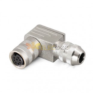 M16 Field Wireable Connectors 8pin Female Angle 90deg Metal Shield Solder Type for 6.0-8.5mm Cable
