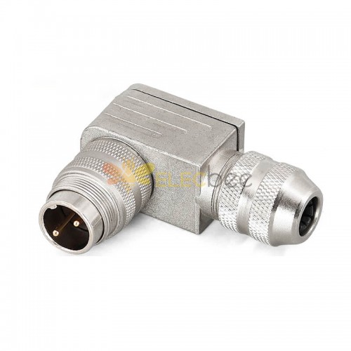 M16 IP68 Male Angled Connector 2Pin 7A 250V Shield Solder Type for 6.0-8.5mm Cable