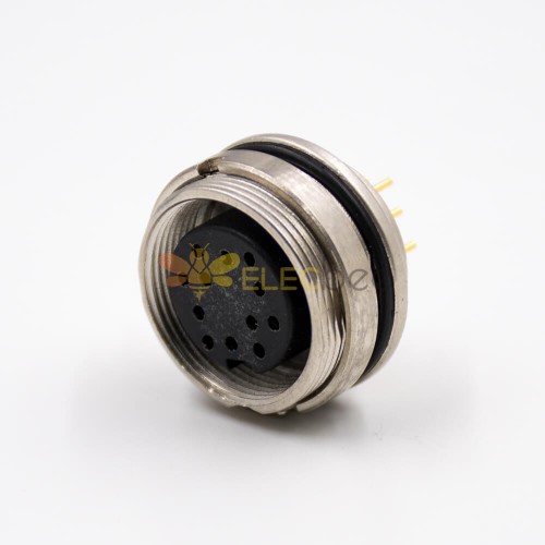 M16 Connector Female Panel Receptacles A Coded 12 Pin Waterproof Straight Front Mount PCB Mount Shield