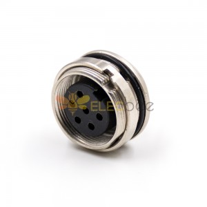 M16 Connector Female Socket 6 Pin A Coded Waterproof 180 Degree Front Panel Mount Solder Cup Cable Connector Shield