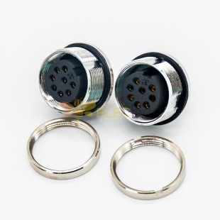 M16 Connectors Female Front Mount Panel Receptacles 8 Pin A Coded Waterproof 180 Degree PCB Connector Shield