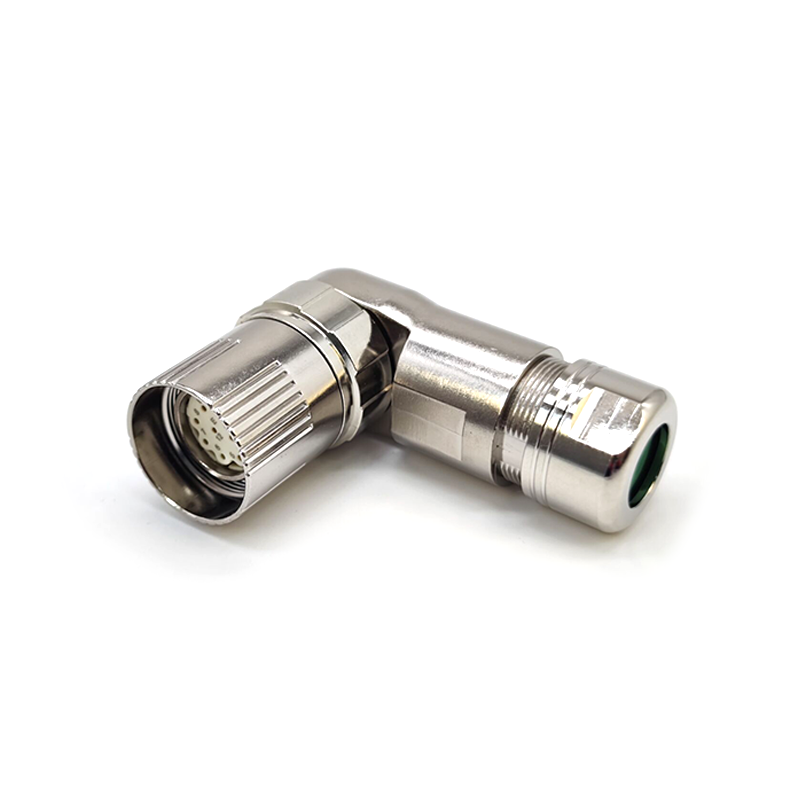 Connector M23 12 Pin Female Solder Type for Cable Shield 90 degree
