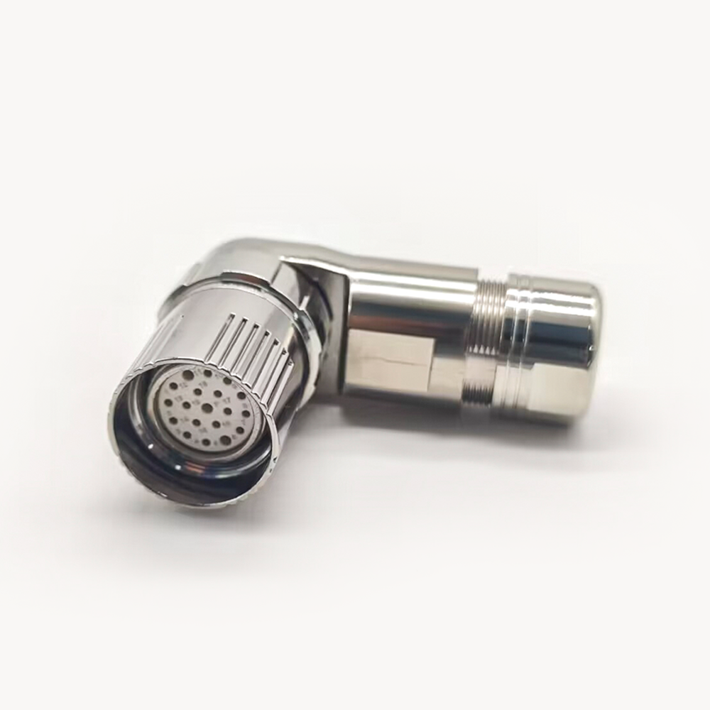 M23 19 Pin Male Connectors Solder Type for Cable Shield 90 degree