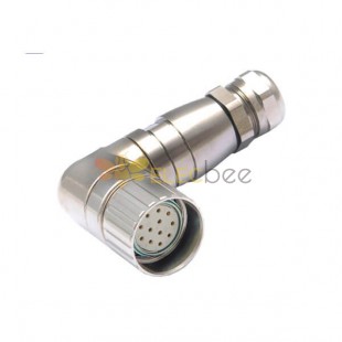 M23 Right Angle Connector 12Pin Waterproof Female Plug Industrial Connector For Power Shield