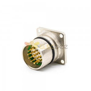 工业连接器插座M23 19芯针公直式面板安装四孔法兰带屏蔽
