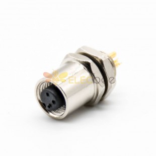 M5 Threaded Connector Straight 3 Pin Female Waterproof Back Mount A Coding Solder