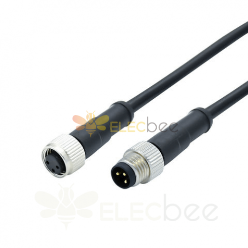 M8 Cable Connector Waterproof Straight Molding 3 Pin Female Plug To Male Plug With 1M 26AWG Wire