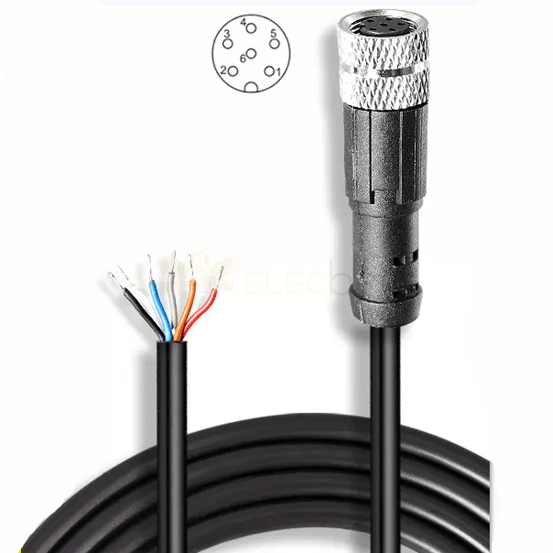 M8 6 Pin Female Connector A Coding Waterproof Straight Molding Cable with 1M 24AWG Wire
