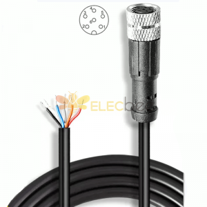 Conector hembra M8 de 6 pines, Cable moldeado recto resistente al agua con codificación, Cable de 1M 24AWG