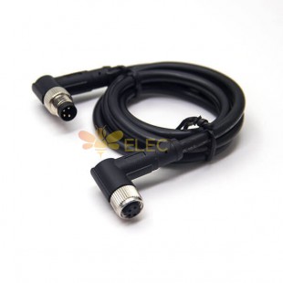 M8 4 Pin Industrial Waterproof Plug Male to Female 90 Degree Cable Cordset 24AWG 2M