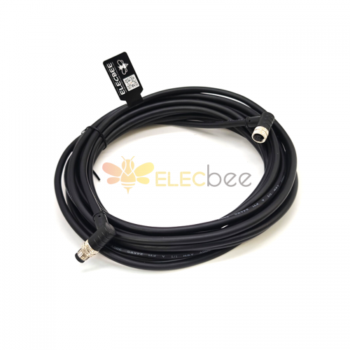 M8 6 Pin Cable Right Angle Male to Female Plug Standard Double Ended Cable A Code 26AWG 5 Meters