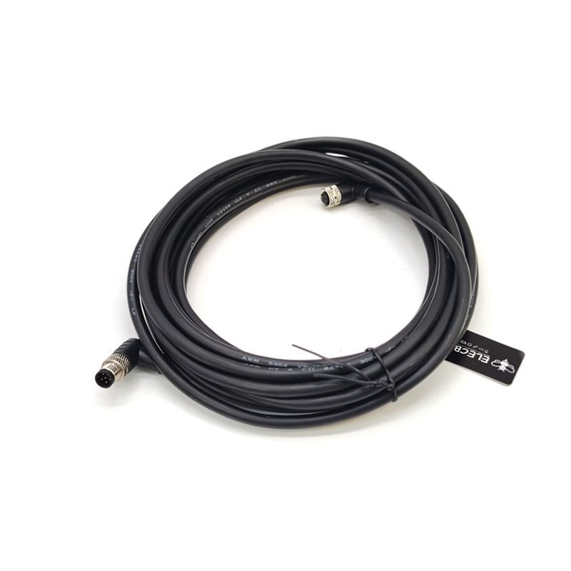 M8 6 Pin Cable Right Angle Male to Female Plug Standard Double Ended Cable A Code 26AWG 5 Meters