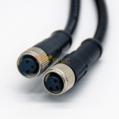 M8電纜插頭3芯母對母直式註塑線24AWG線長1米180度螺紋傳感器