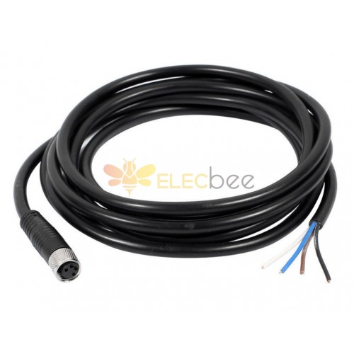 M8 Cable Waterproof Straight 4 Pin Female Cable Molding Type With 1M 24AWG PVC 3メートル