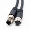 M8 Cable Waterproof Straight Molding 4 Pins Female Plug To Male Plug With 1M 24AWG Wire