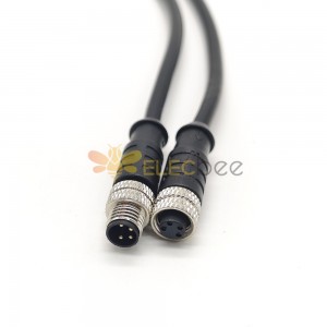 M8電纜插頭注塑成型式直式4芯公插頭轉母插頭接1米24AWG線