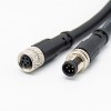 M8 IP67 Waterproof Connector B Coding Molding Type Straight 5Pin Female Plug To Male Plug With 1M 24AWG Wire