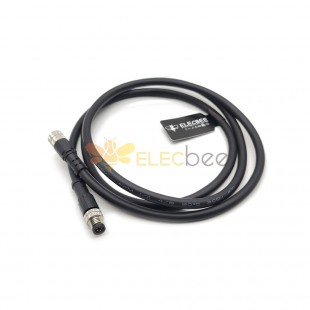 M8電纜插頭5芯B扣公轉母直式射出線材接3公尺24AWG PVC線