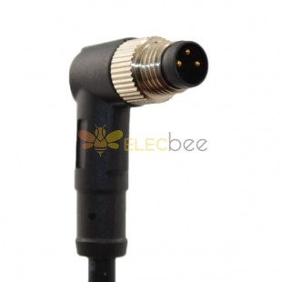 M8 Molding Cable Waterproof Right Angle 3 Pin Male Plug With 1M 24AWG PVC Cable