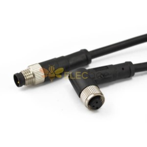 M8 Straight To Right Angle Plug Waterproof 3Pin Male Plug To Angled Female Plug With 1M 24AWG Molding Cable