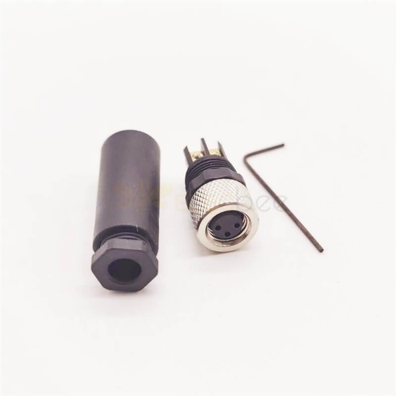 Разъем M8, 3-контактная розетка, прямой пластиковый корпус, неэкранированное винтовое соединение для кабеля