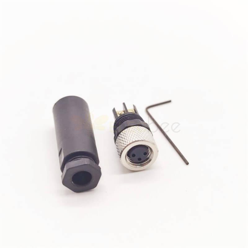 M8-Stecker, 3-polig, Buchse, gerades Kunststoffgehäuse, ungeschirmte Schraubverbindung für Kabel