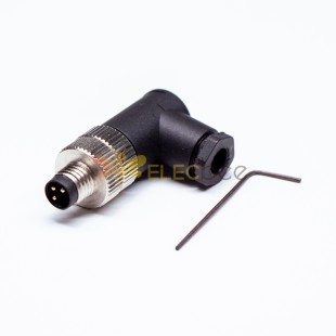 M8 Câble Assembly Plug Waterproof IP67 90 Degree Male Plug 3Pins Wireable Unshiled Connector